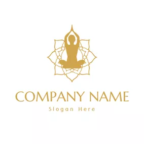 瑜伽Logo Yellow Yoga Woman and Lotus logo design