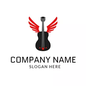 Angel Logo Black Guitar and Red Wing logo design